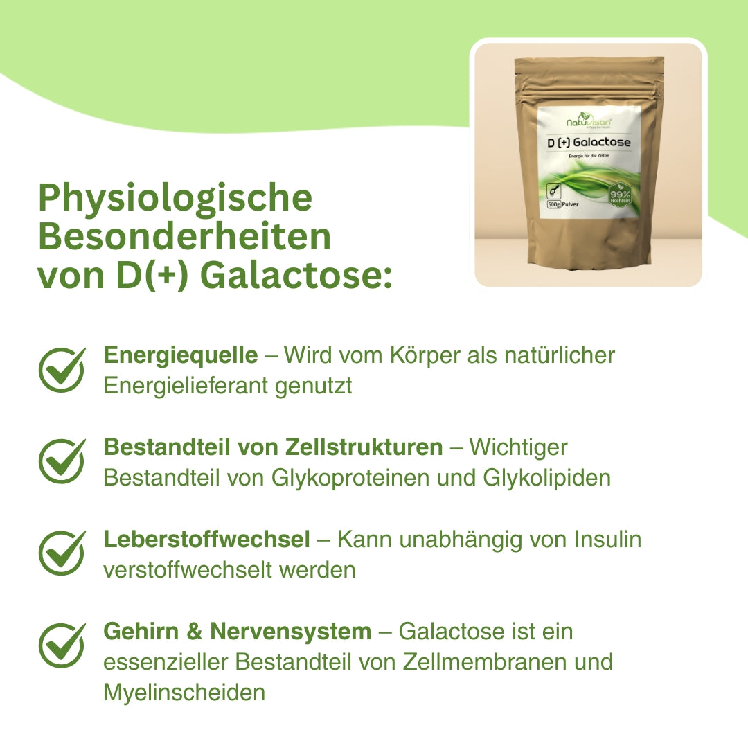 100 % reine D+ Galactose von Natuvisan – fein lösliches Pulver mit ernährungsphysiologischer Bedeutung, geeignet zur Anwendung bei insulinfreier Stoffwechselunterstützung