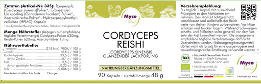 MycoVital BIO Vitalpilz CORDYCEPS-REISHI Bio- Pilzpulver 533 mg- 90 Kapseln