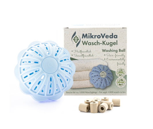 MikroVeda Waschkugel mit Mikroorganismen - KeramikChemiefrei und umweltfreundlich Waschen
MikroVeda Waschkugel mit MikroVeda Keramik-Pipes
Hygienisch saubere Wäsche ohne chemische Waschmittel - und ganz neb