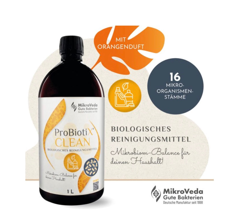 Mikroveda ProBiotiX CLEAN Bio Effektive Mikroorganismen UniversalreiniMikrobiom-Balance für deinen Haushalt
Fein abgestimmter Mikroorganismenkomplex als Haushaltsmittel in Bioqualität.Der natürliche Beitrag zum Aufbau und Pflege dein
