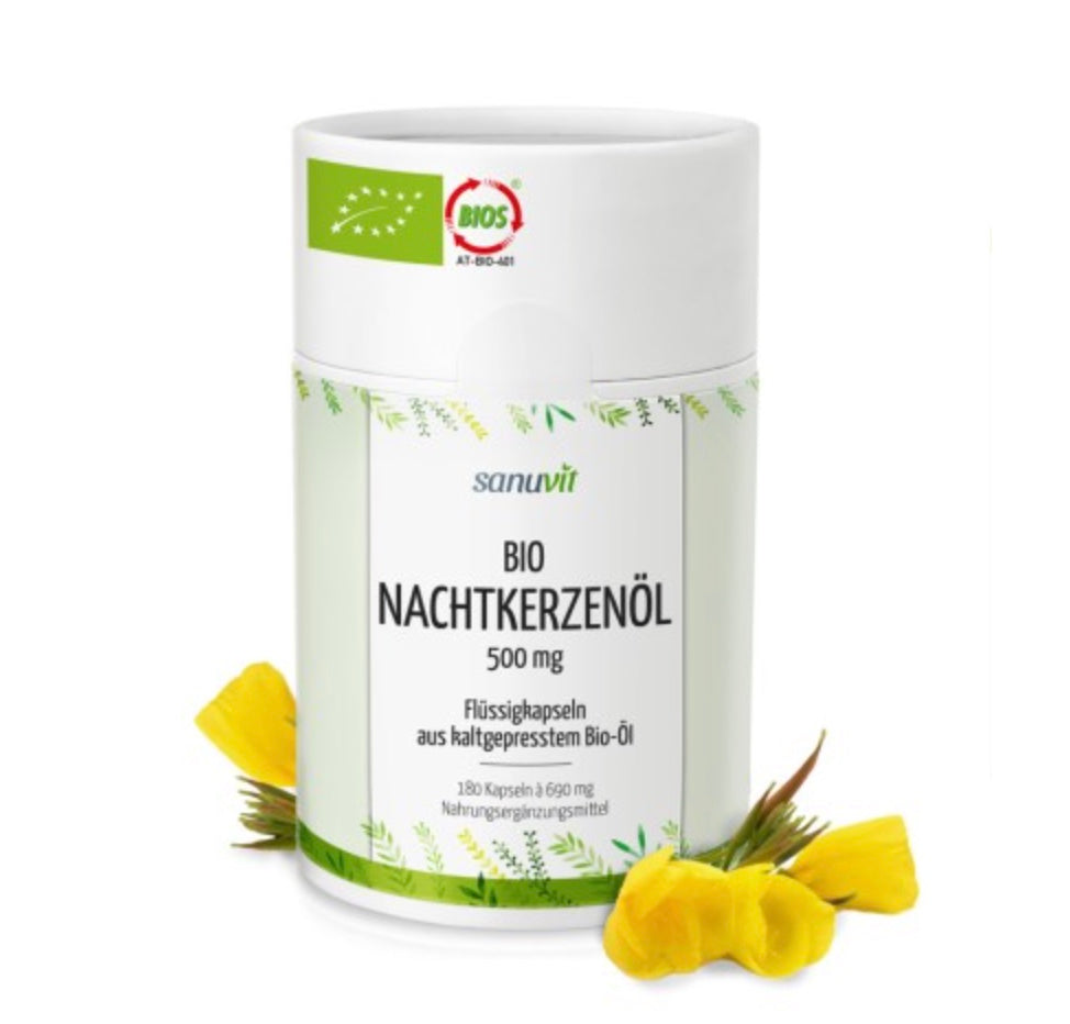 Nachtkerzenöl Bio 500 mg + Gamma-Linolensäure 97,5 mg  - 180 Kapseln