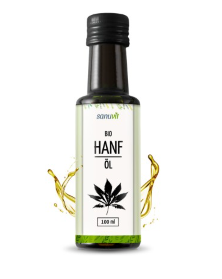 Bio Hanföl Vitalstofföl mit Omega 3, 70g ungesättigte Fettsäuren, 100 ml Flasche.