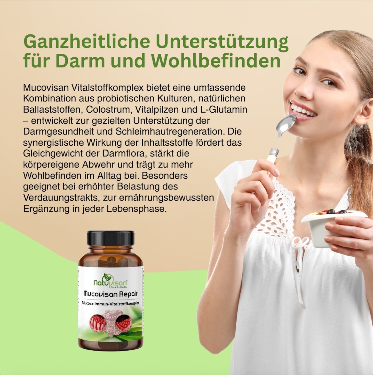 Gezielte Versorgung bei Schleimhautbelastung wie Leaky Gut – mit probiotischen Kulturen, pflanzlichen Vitalstoffen und bioaktiven Nährstoffen.