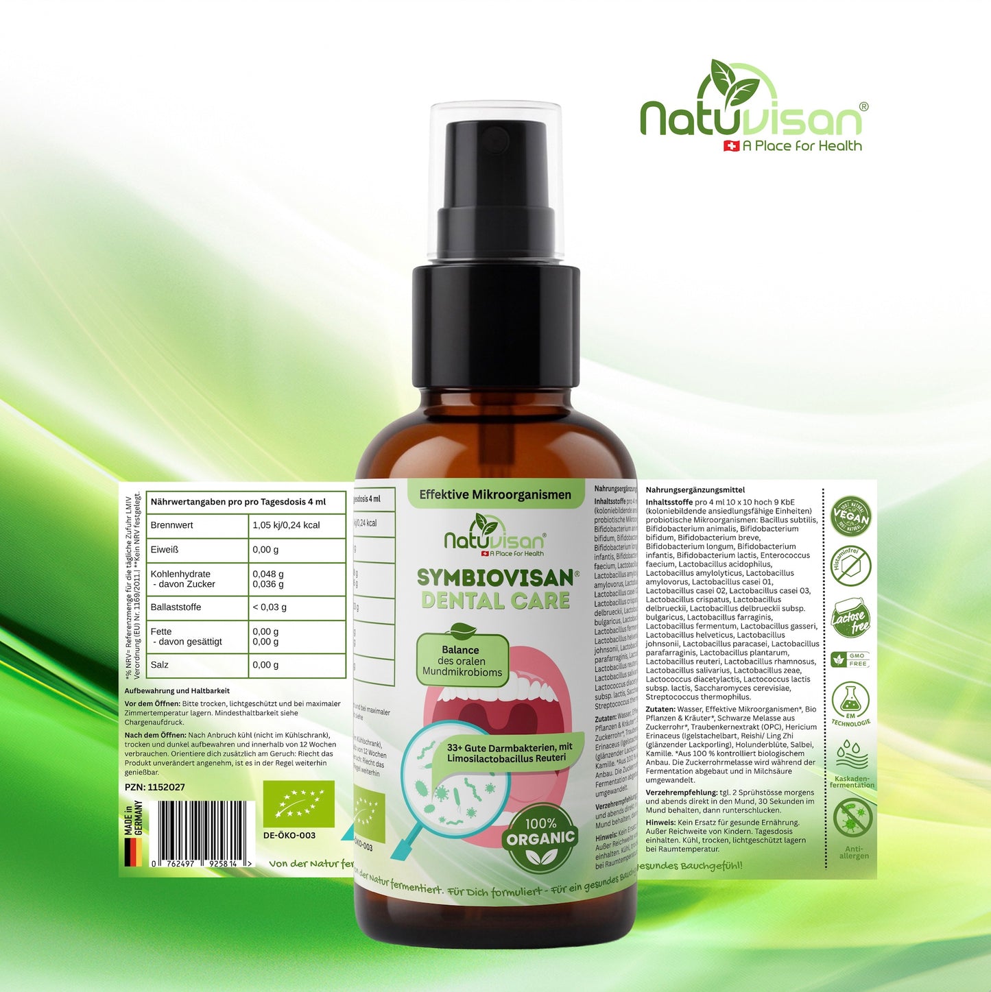 NATUVISAN Symbiovisan® Dental Care – Fermentspray mit probiotischen Mikroorganismen, Salbei & Kamille zur Pflege des Mundmikrobioms & Zahnfleischbalance.