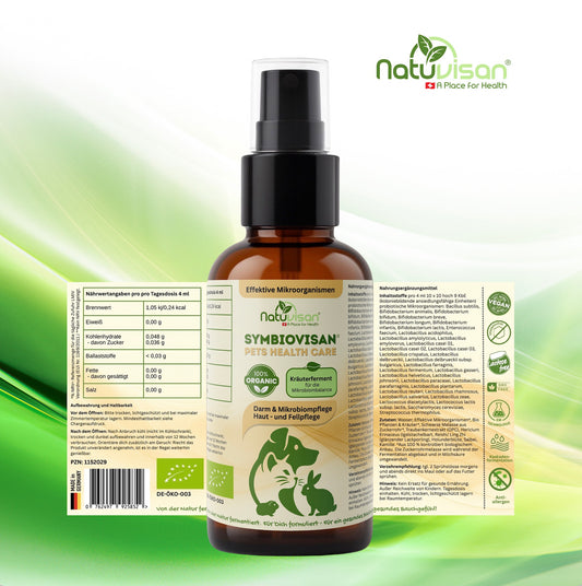 Symbiovisan® Pets Health Care wurde speziell für Hunde und Katzen entwickelt, um das natürliche Gleichgewicht der Darmflora zu fördern und gleichzeitig Haut, Fell und Wohlbefinden zu unterstützen.