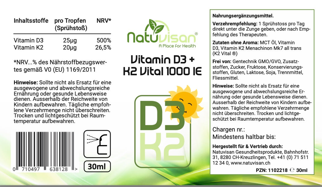 VITAMIN D3 K2 MK7 all trans Vital® bioaktiv vegan - 1000 IE - 30 ml Spray
