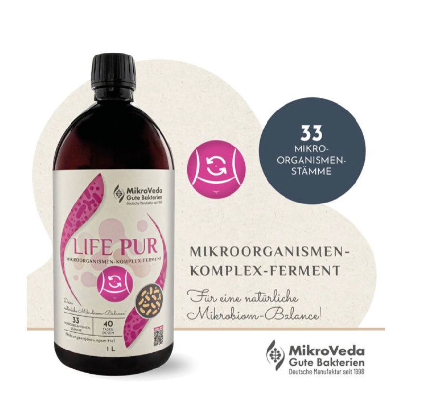 MikroVeda LIFE PUR Bio - 33 Effektive Mikroorganismen Komplex - Ferment. Individuelle Mikrobiom-Balance.Fein abgestimmter Mikroorganismenkomplex als Komplexferment.