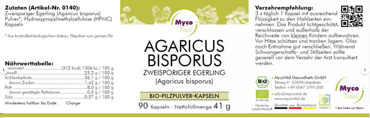 Natuvisan Myco Vital BIO Vitalpilz AGARICUS BISPORUS Champignon 456 mg Etikett