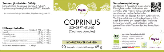 Natuvisan Myco Vital Coprinus Etikett