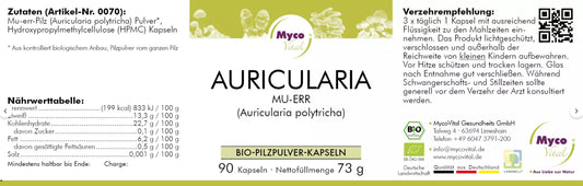 Natuvisan Myco Vital Vitalpilz Auricularia Etikett