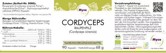 Natuvisan Myco Vital Vitalpilze Cordyceps Raupenpilz Etikett