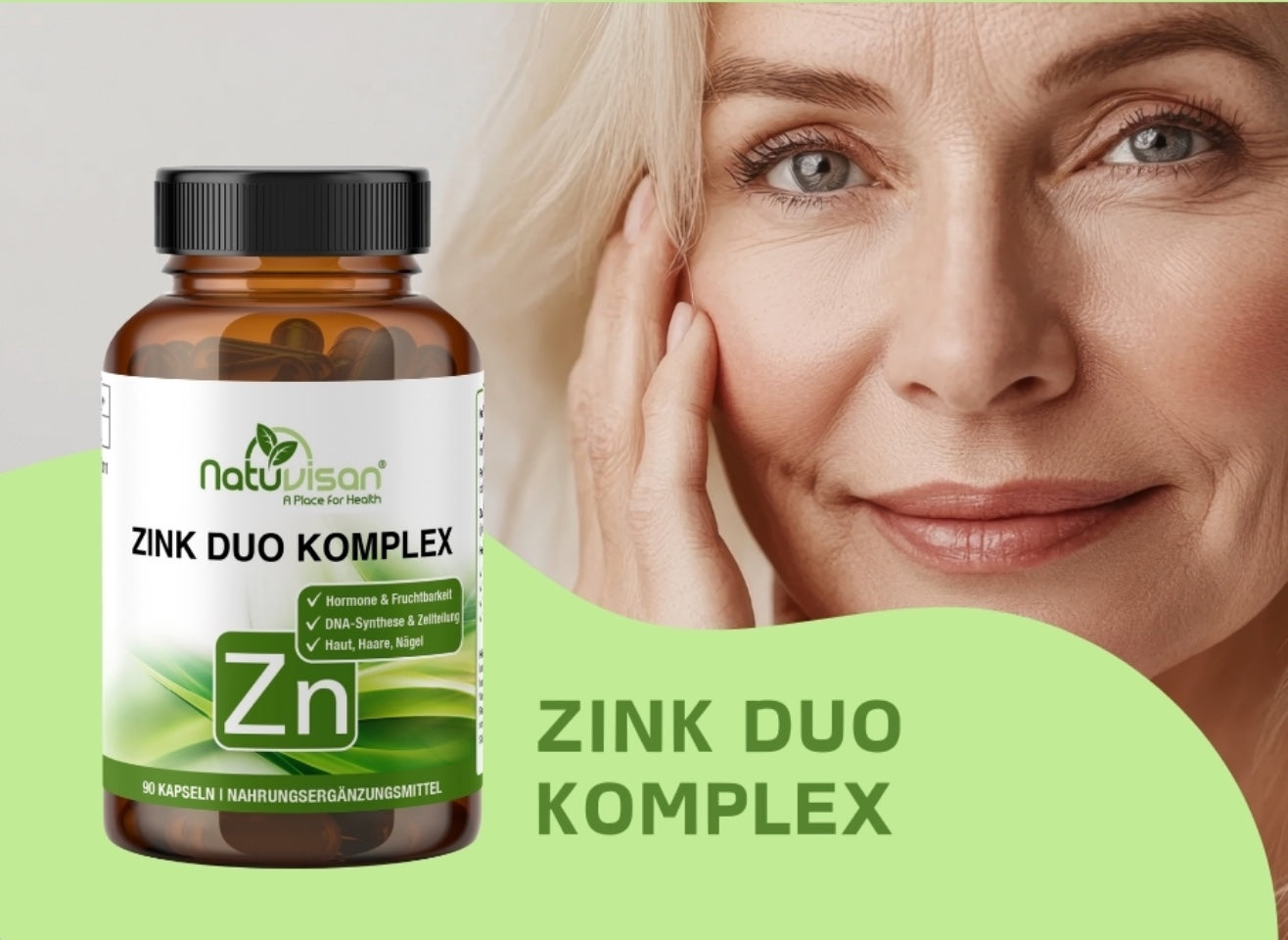 Produktbild der Natuvisan Zink Duo Komplex Kapseln – eine ideale Kombination aus zwei hochwertigen Zinkformen zur gezielten Unterstützung deines Immunsystems.