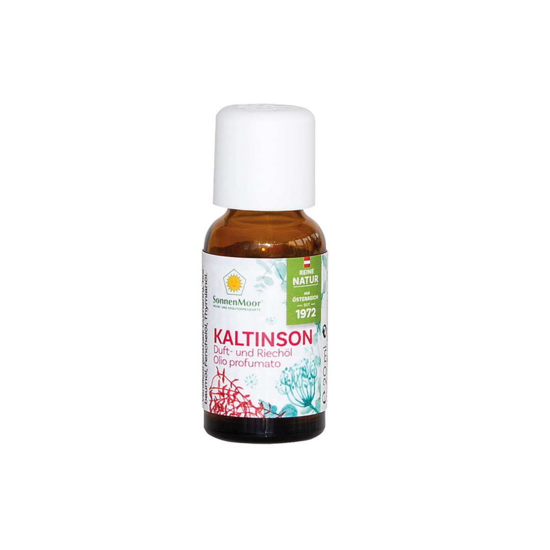 SonnenMoor Kaltinson® 20 mlKaltinson® von SonnenMoor ist ein erfrischendes Duftöl und Riechöl. Die darin enthaltenen hochwertigen ätherischen Öle wie Eukalyptusöl, Vanilleöl, Teebaumöl, Fenche