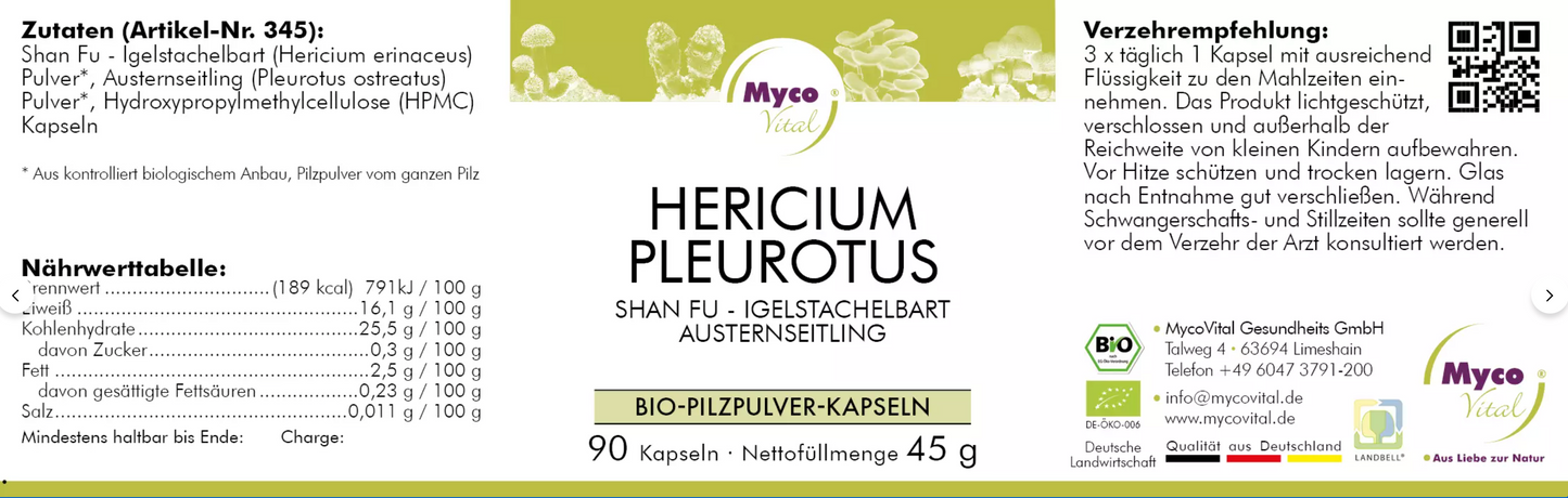 Bio Hericium und Pleurotus Vitalpilze – naturbelassene Rohstoffe für hochwertige Nahrungsergänzung