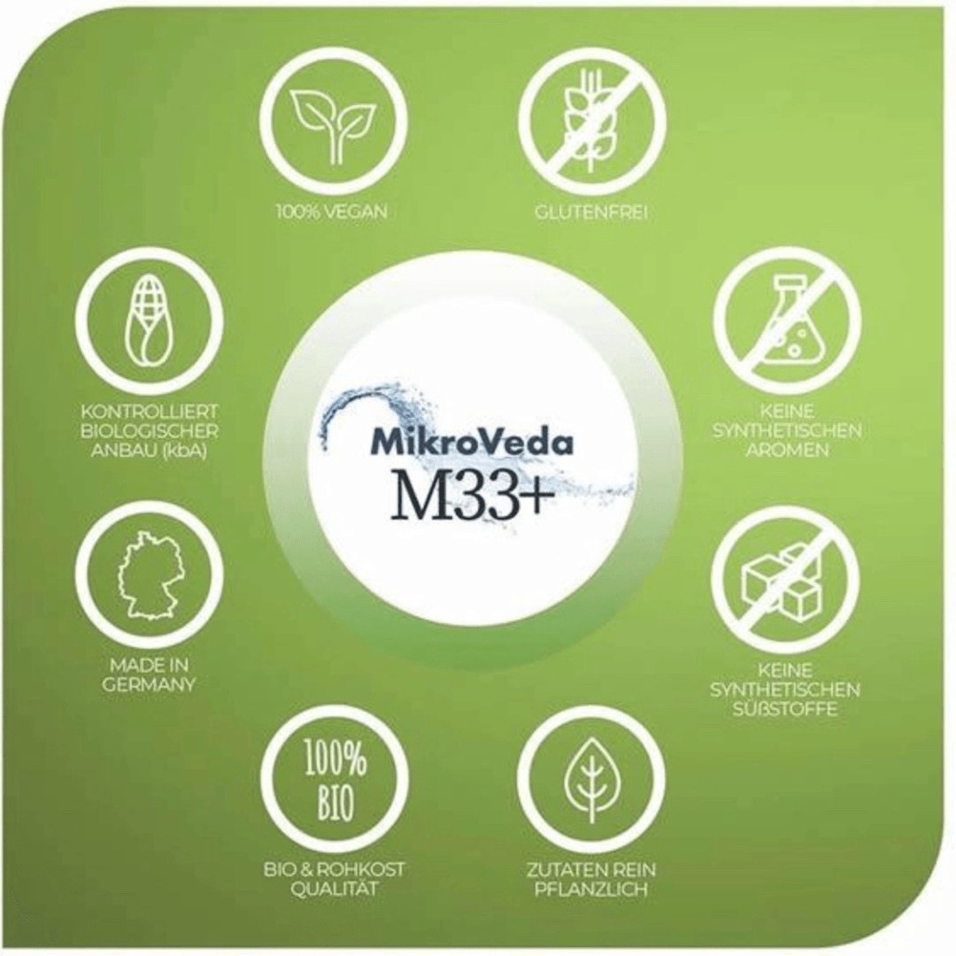 MikroVeda M33 KIDS Mundspray unterstützt das Mundmikrobiom Ihres Kindes. Mit 34 Kulturen, bio, vegan und ohne synthetische Zusätze, pflegt es auf natürliche Weise.