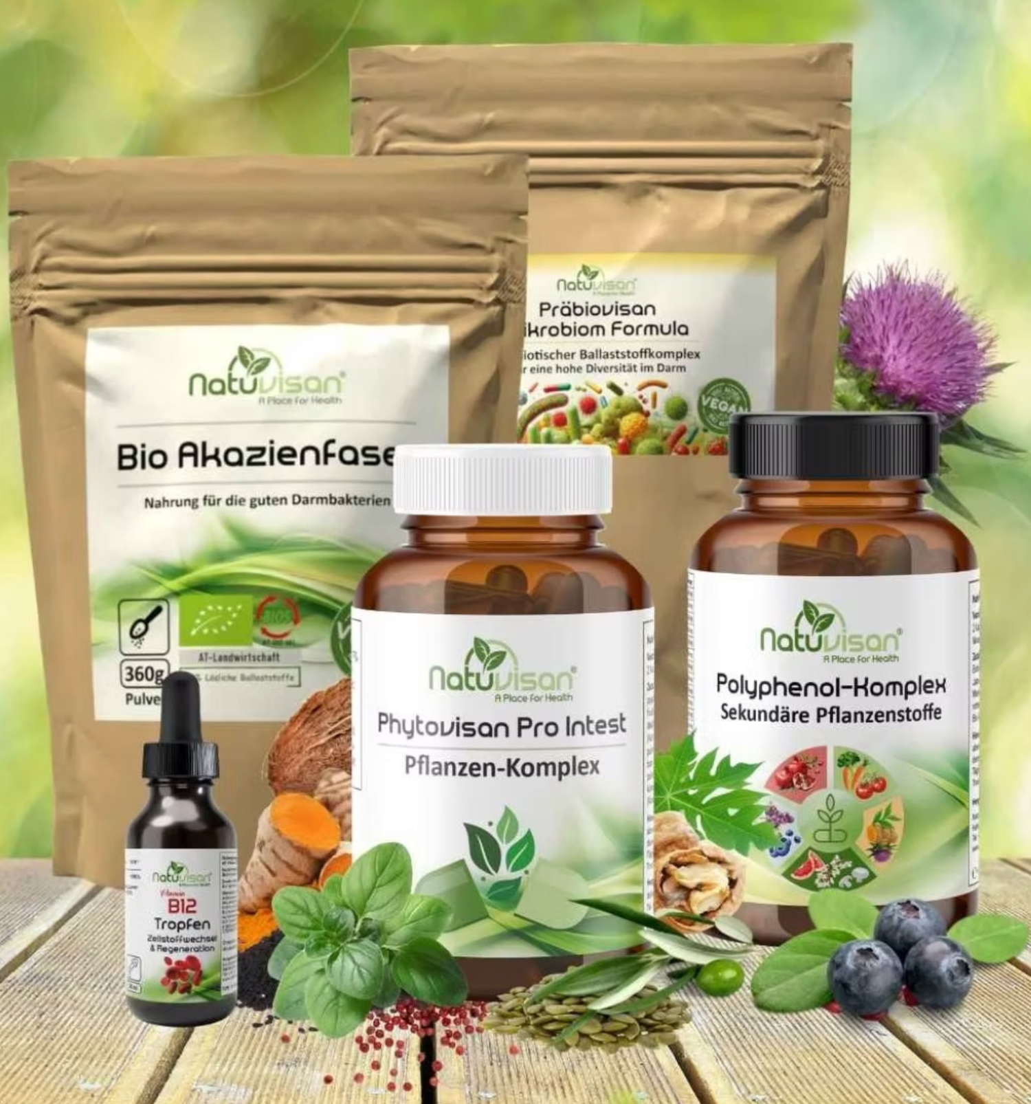 NATUVISAN NutriHealth Produkte als Symbol für natürliche Gesundheitskompetenz und Qualität