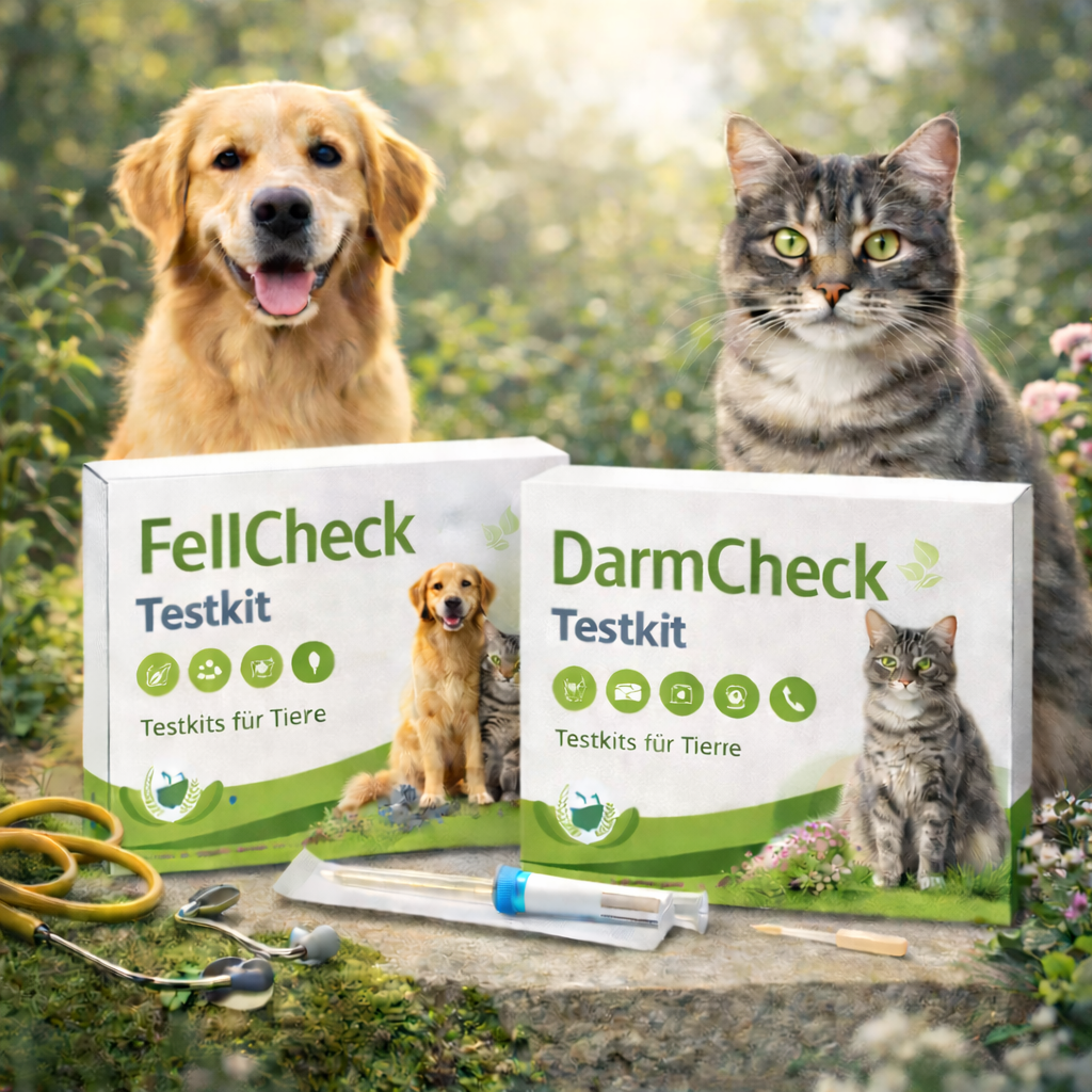 Analyse-Set für Tiere zur Probenentnahme als Symbol für verantwortungsvolle Tiergesundheit