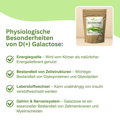 100 % reine D+ Galactose von Natuvisan – fein lösliches Pulver mit ernährungsphysiologischer Bedeutung, geeignet zur Anwendung bei insulinfreier Stoffwechselunterstützung