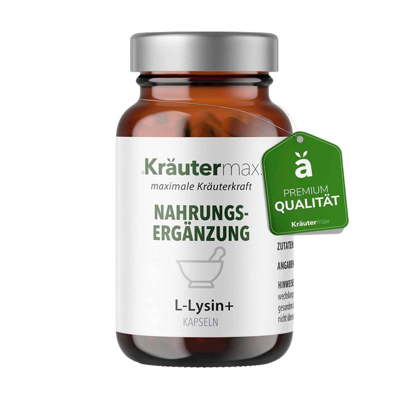 Kräutermax L-Lysin und Zink 5 mg, 60 Kapseln, Nahrungsergänzungsmittel, Premiumqualität.