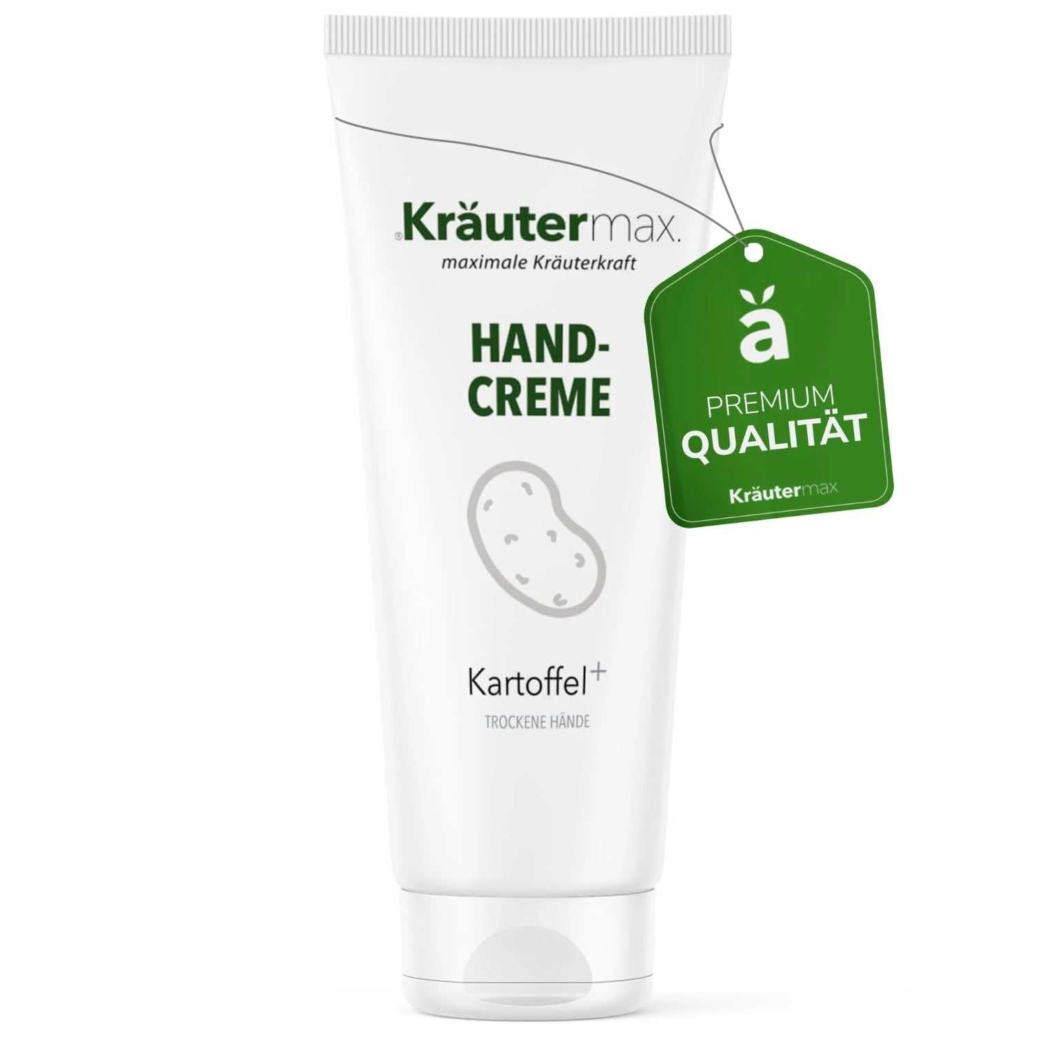 Kräutermax Kartoffelcreme Handcreme 70 ml tube with premium quality tag, ideal for dry and damaged hands.