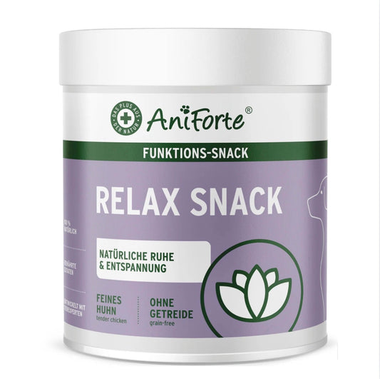 AniForte Relax-Snack für Hunde Entspannung & innere Ruhe - 300 gOhne Getreide
Extra hoher Anteil an saftigem Hähnchenfleisch
Entspannung &amp; innere Ruhe
Mit bewährter Calm &amp; Relax Formel
 
AniForte Relax-Snack
Ergänzungsfut