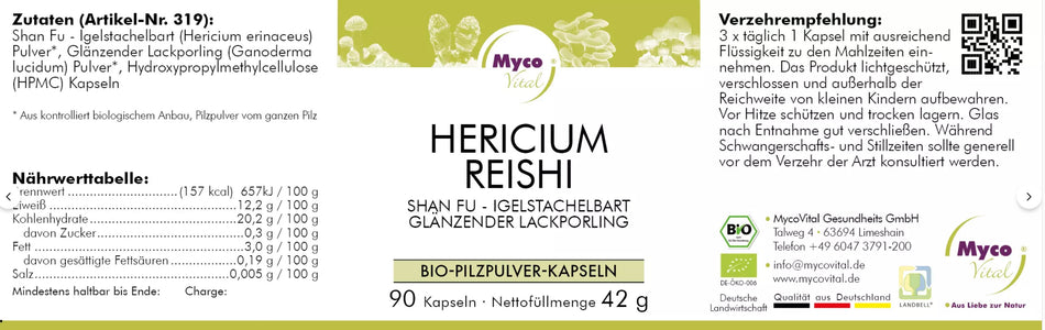MycoVital Bio HERICIUM-REISHI Pilzpulver 533 mg- 90 Kapseln