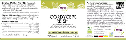 MycoVital BIO Vitalpilz CORDYCEPS-REISHI Bio- Pilzpulver 533 mg- 90 Kapseln