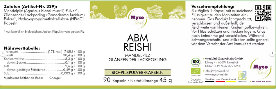 MycoVital Bio ABM-REISHI Pilzpulver 500 mg- 90 Kapseln