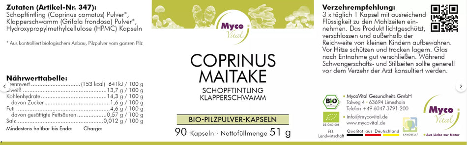 MycoVital Bio COPRINUS-MAITAKE Pilzpulver 567 mg- 90 Kapseln