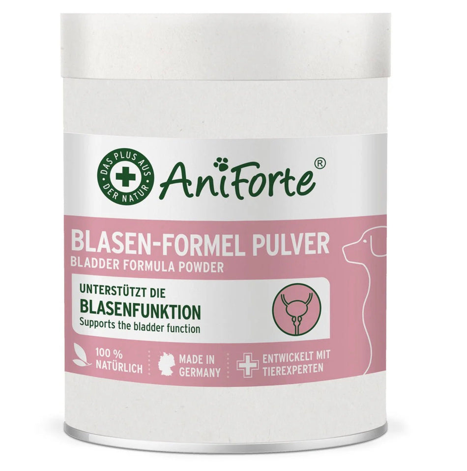 Entdecken Sie die Blasen-Formel für Hunde zur Unterstützung der Blasenfunktion und Prostata. Natürliches Pulver mit Kürbiskernmehl und Kräutern für optimale Gesundheit.