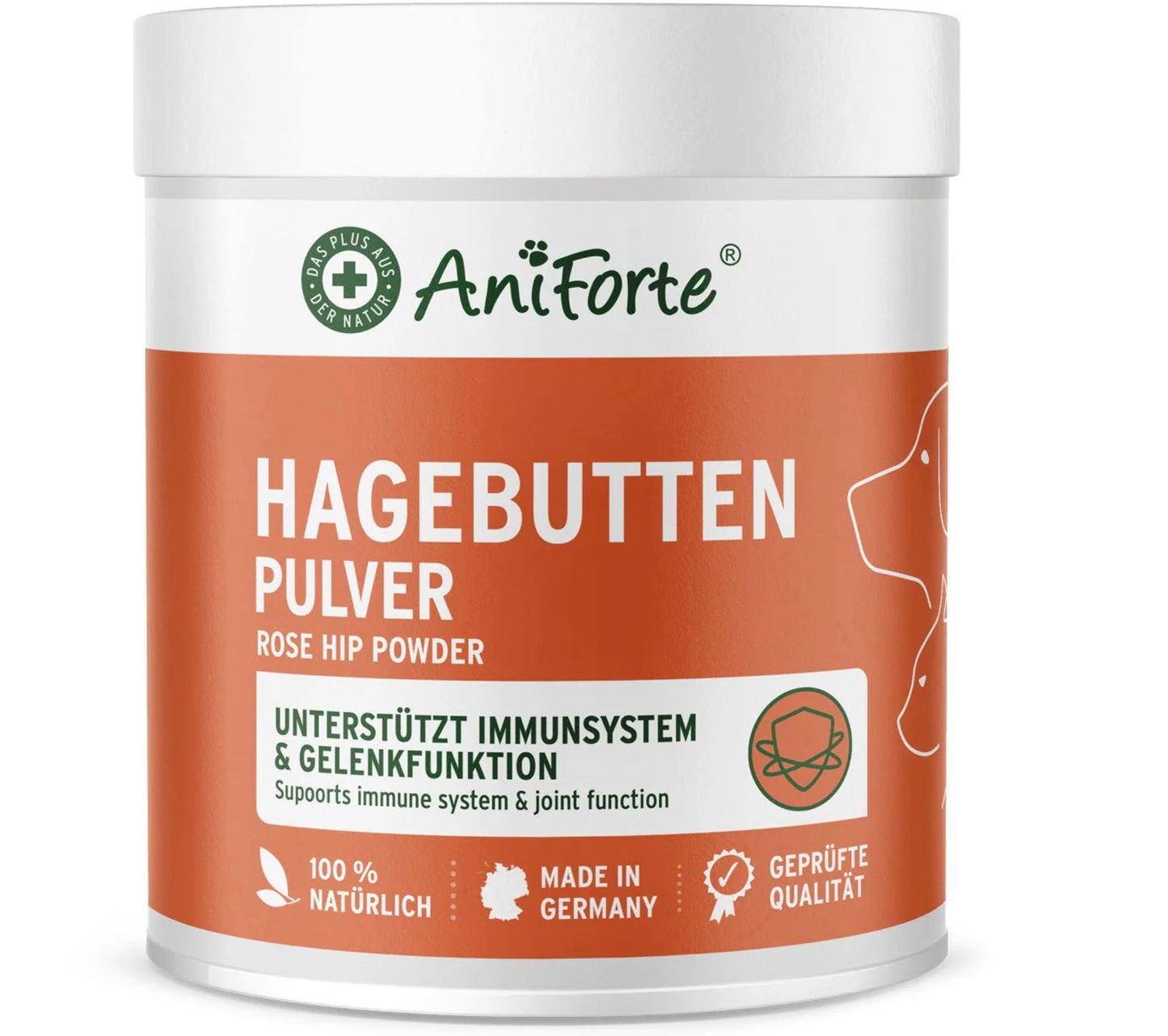 Hagebuttenpulver unterstützt das Immunsystem und die Gelenke von Hunden und Katzen. Es enthält natürliches Vitamin C für eine ausgewogene Ernährung.