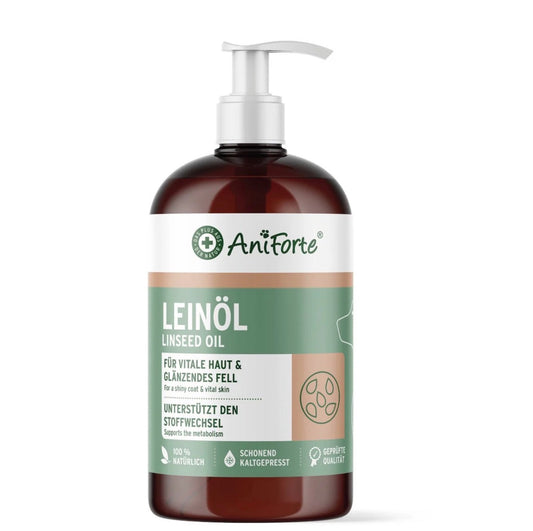 AniForte Leinöl in nativer kaltgepresster Qualität für Hunde, Katzen & Pferde - 500ml