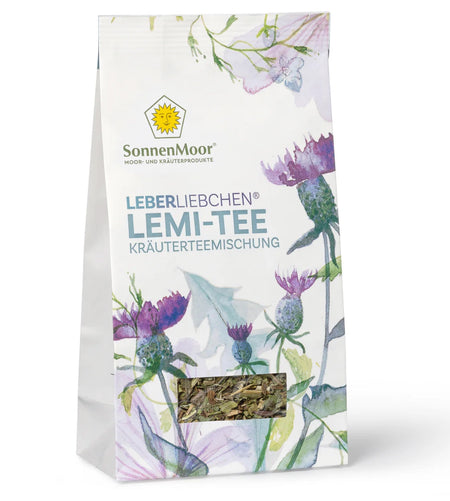 Packung SonnenMoor Lemi Tee – 20 Teebeutel in einer natürlichen Verpackung, die eine erfrischende Kräutermischung mit Zitrusnoten zur Unterstützung des allgemeinen Wohlbefindens zeigt