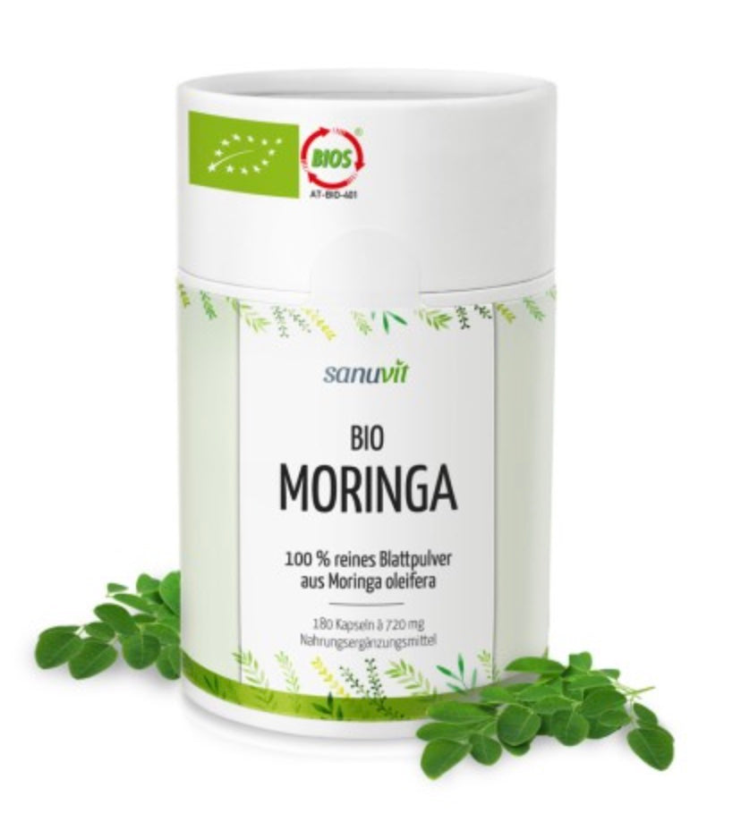 Moringa BIO Blattpulver 600 mg - 180 KapselnBio Moringa ist eine außergewöhnliche Pflanze, die seit Jahrhunderten in der ayurvedischen Medizin verwendet wird. Diese wundersame Pflanze stammt aus dem Himalaya u