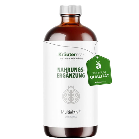 Multiaktiv Frischpflanzen Saft mit Granatapfel, Vitamin B1, C, E unterstützt Herzfunktion, Energiestoffwechsel und reduziert Müdigkeit. Ideal für Vitalität.