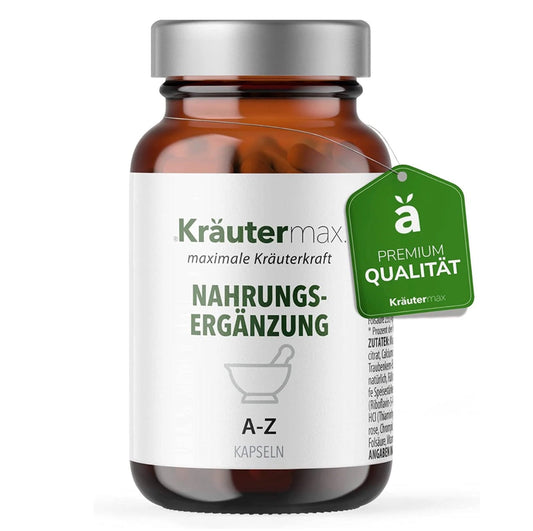 Kräutermax A-Z Multivitamin & Mineralstoffe Kapseln, Nahrungsergänzungsmittel mit B-Komplex, Premiumqualität.