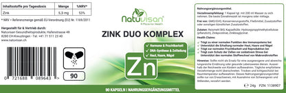 ZINK DUO KOMPLEX - Hoch bioverfügbares Zink - 90 Kapseln