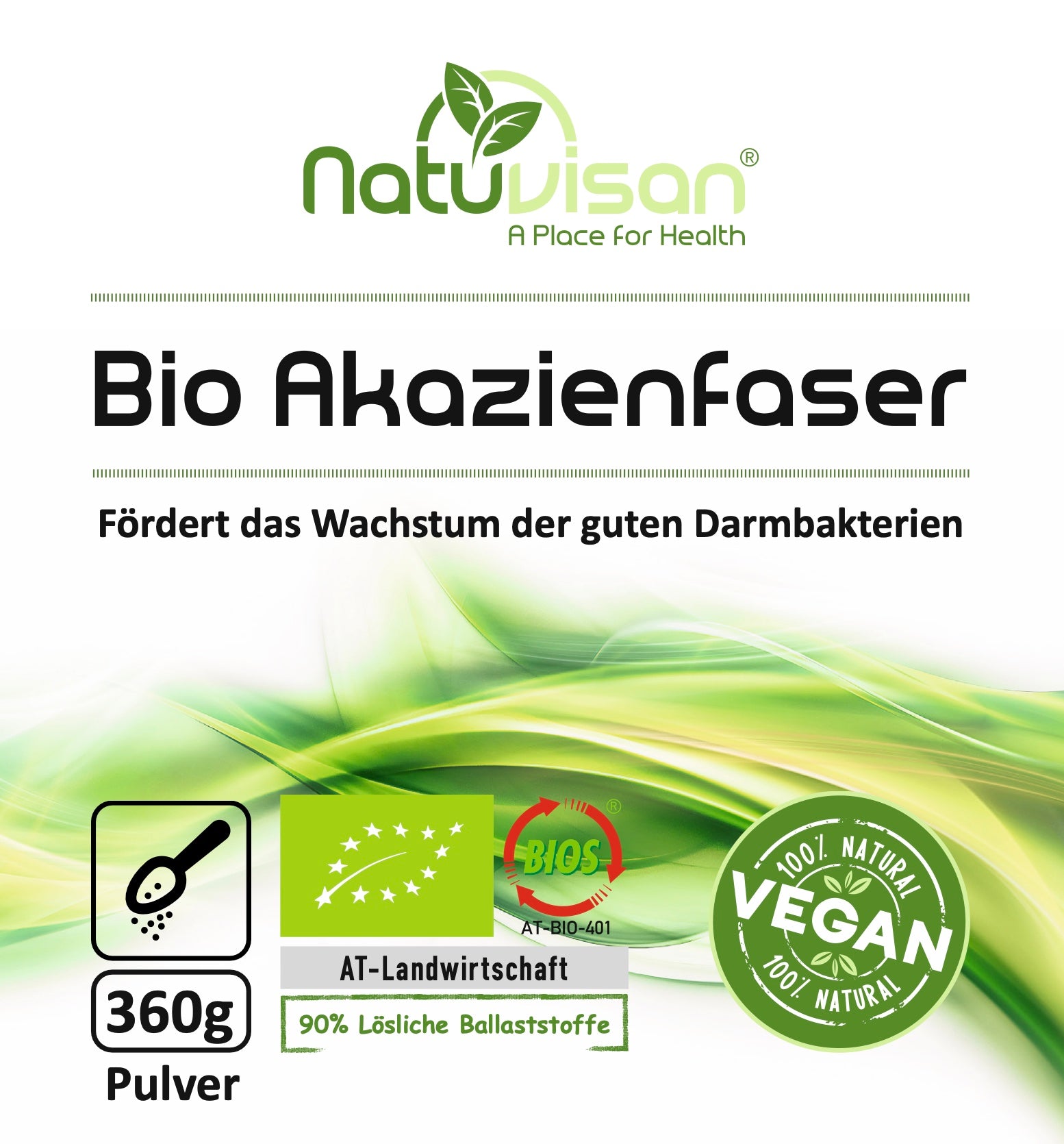 BIO AKAZIENFASER PULVER zertifiziert Fibregum® Wachstum guter Bakterien - 360g Pulver