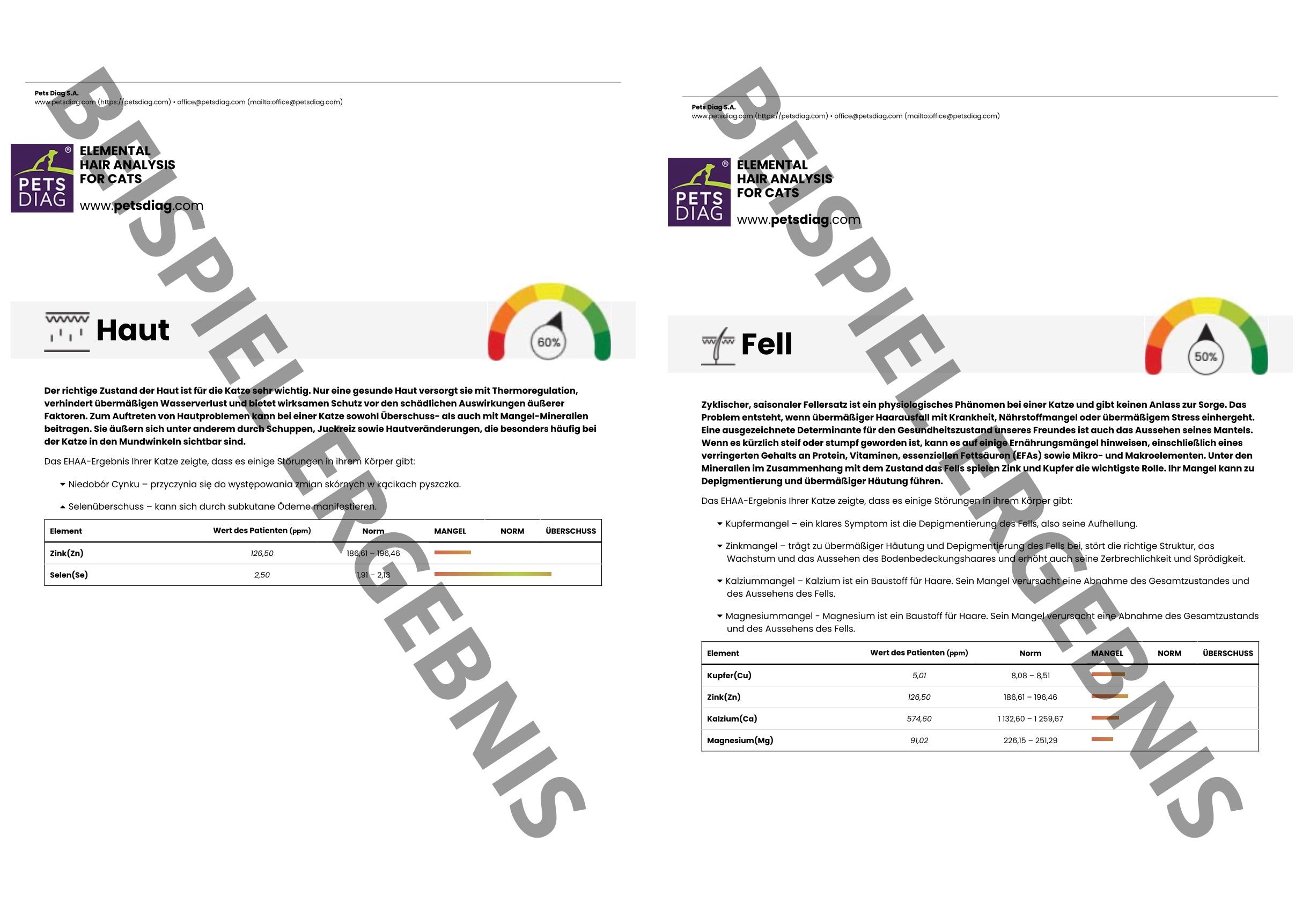 EHAA Premium Gesundheits-Check - Fellmineralanalyse für Deine KatzeDie EHAA informiert über den Zustand, die Krankheiten und die individuellen Ernährungsbedürfnisse der getesteten Katze. Wie ist es möglich?
Basierend auf den nachgew