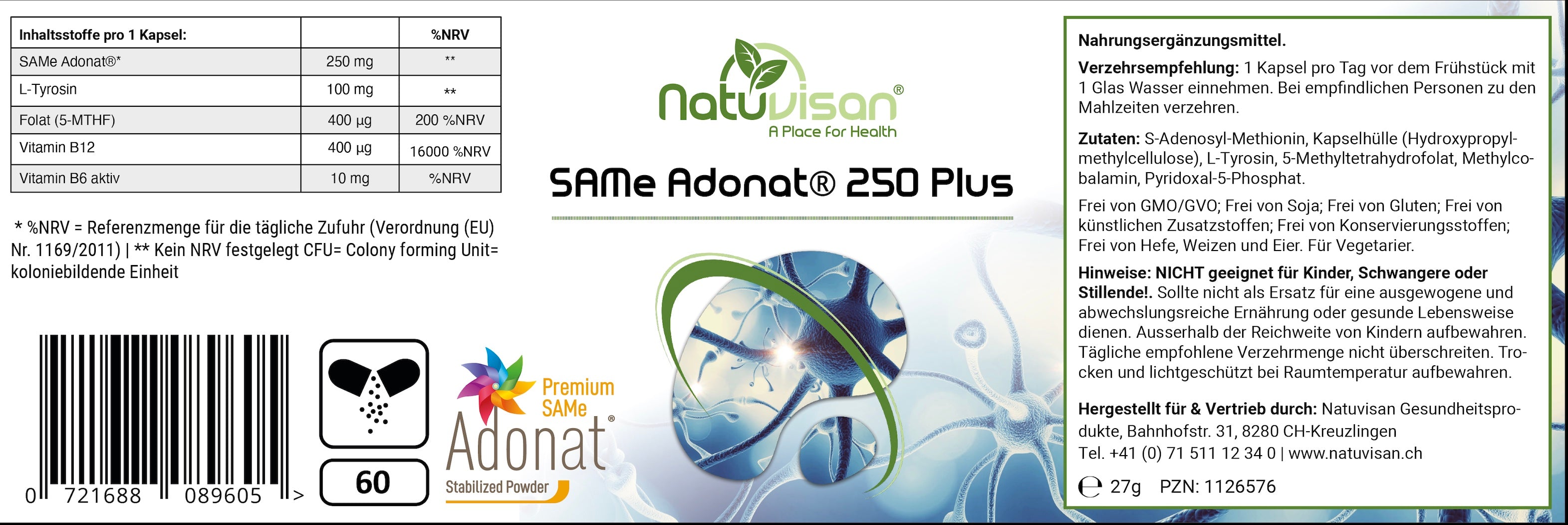 SAMe Adonat® 250 Plus - S-Adenosyl-Methionin - 60 Kapseln