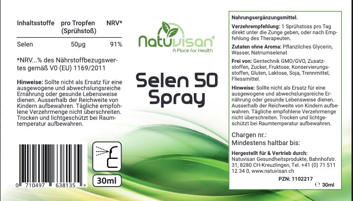 SELEN 50 -  Antioxidans & Enzymaktivator - vegan - 30 ml Spray