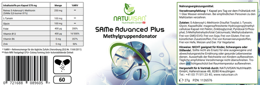 SAMe Advanced Plus - 250 mg S-Adenosylmethionin - Methylgruppendonator - 60 Kapseln