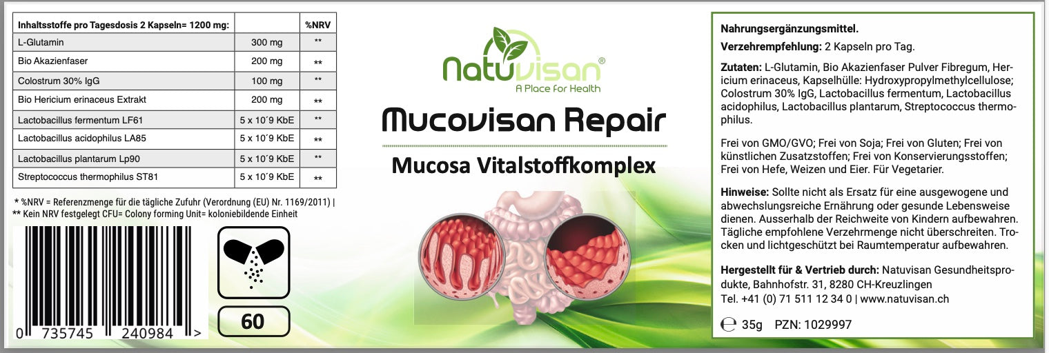 MUCOVISAN REPAIR - Mucosa-Immun-Vitalstoffkomplex für Kinder & Erwachsene 1200mg - 60 Kapseln