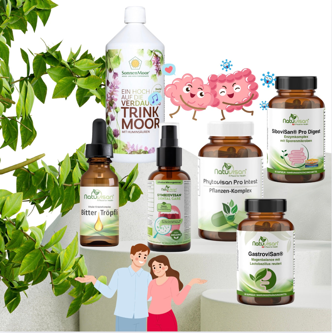 NATUVISAN Dünndarm Harmony Concept – 6-teilige Darmbalance-Kombination mit Sibovisan, Bitter Tröpfli, Symbiovisan, Gastrovisan, Phytovisan & Trinkmoor