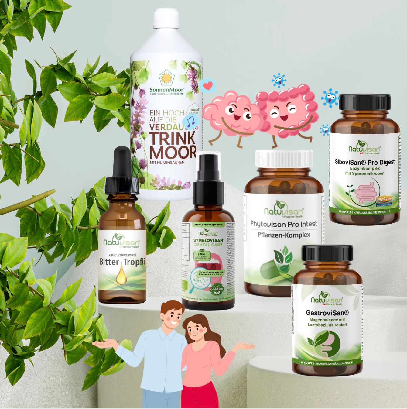 NATUVISAN Dünndarm Harmony Concept – 6-teilige Darmbalance-Kombination mit Sibovisan, Bitter Tröpfli, Symbiovisan, Gastrovisan, Phytovisan & Trinkmoor