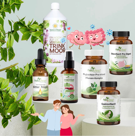 NATUVISAN Dünndarm Harmony Concept – 6-teilige Darmbalance-Kombination mit Sibovisan, Bitter Tröpfli, Symbiovisan, Gastrovisan, Phytovisan & Trinkmoor