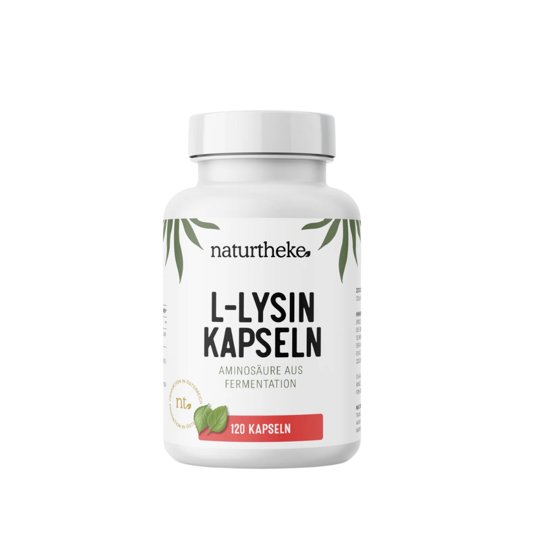 Naturtheke L-Lysin 1480 mg, 120 Kapseln, essentielle Aminosäure für Proteinsynthese.