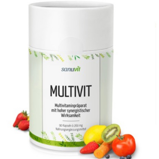 Multivit Multivitamin Komplex + Vitamin E+D+K+A - 90 KapselnMultivit enthält alle lebensnotwendigen Vitamine zur Sicherung des Tagesbedarfs bei unzureichender Vitaminversorgung und bei erhöhtem Bedarf. Vitamine sind essentiel