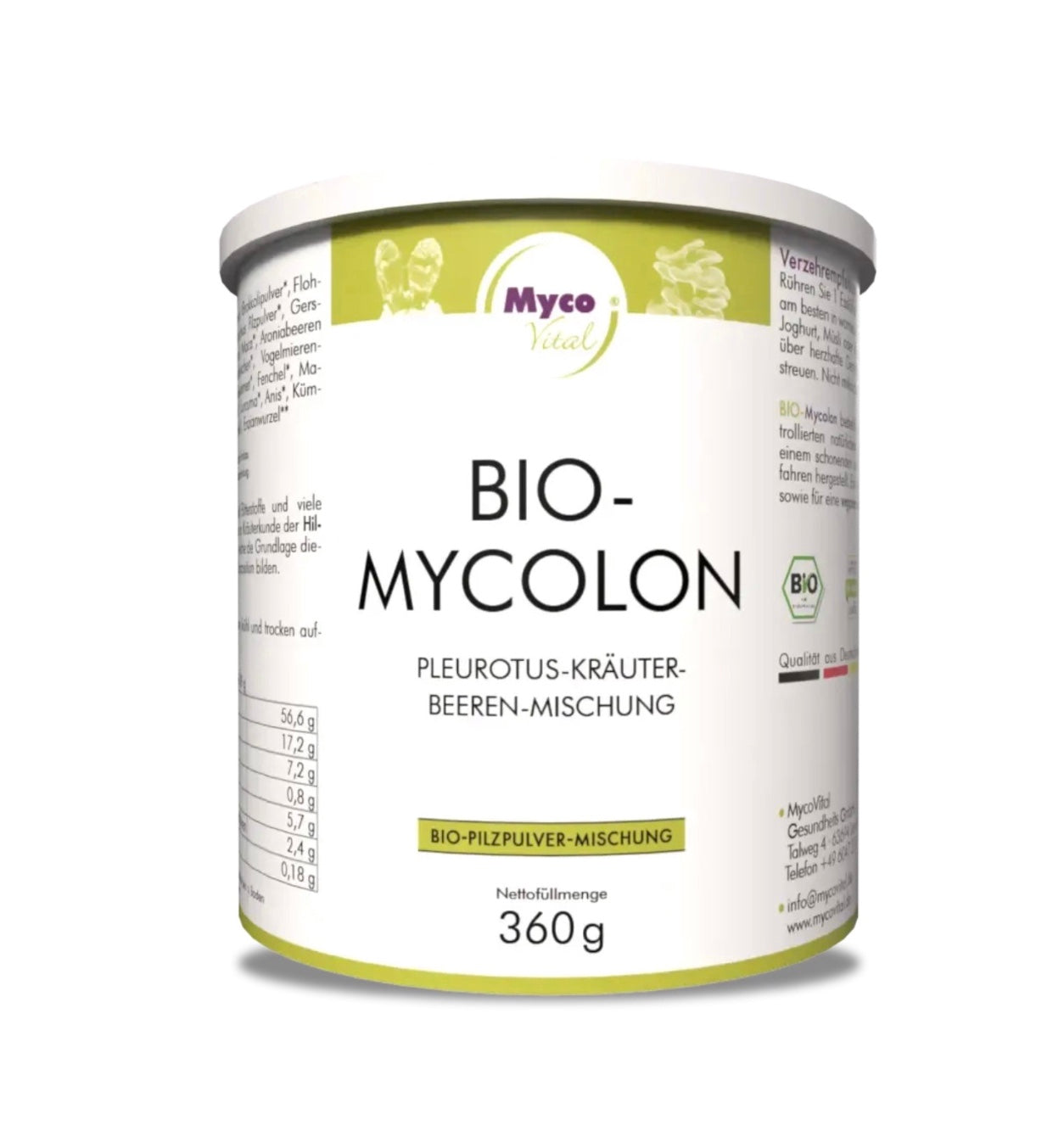 BIO-Mycolon Pulver – einzigartige Komposition aus Vitalpilz Pleurotus, Hildegard-Kräutern, Beeren, Samen und Gemüse zur Unterstützung von Darm und Ernährung