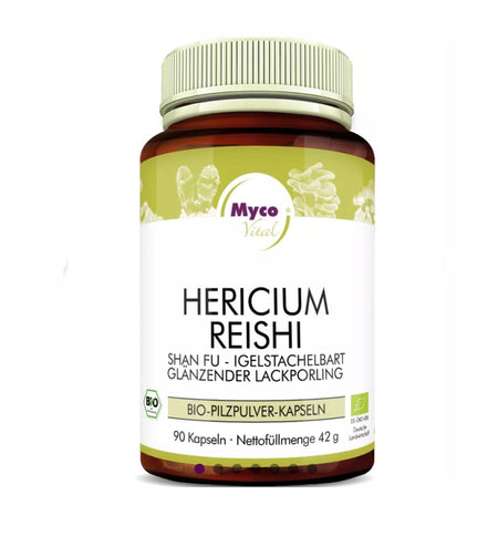Bio Vitalpilzmischung aus Hericium und Reishi – hochwertige Nahrungsergänzung in Pulverform, ideal zur Unterstützung von Darm, Nerven und Immunsystem auf natürliche Weise.